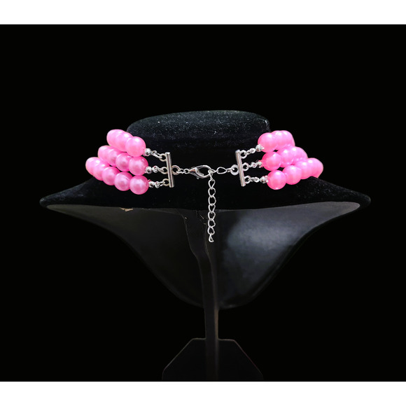 AKA Alpha Kappa Alpha Necklace Pink & Green Pearls with Silver Blocks - Picture 3 of 4